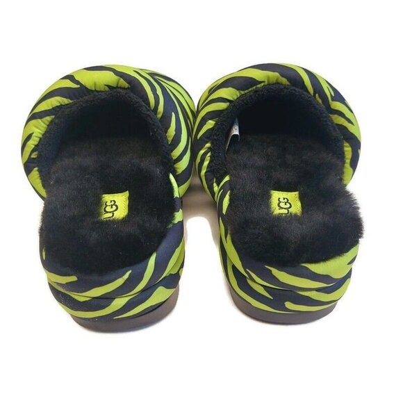 UGG Womens 6 Maxi Slide Tiger Print Sheepskin Platform Slippers Key Lime Green - Picture 6 of 8